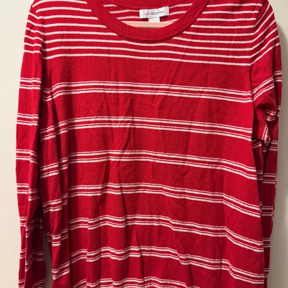 Liz Claiborne Red and White Striped Top